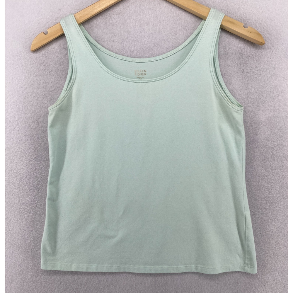 EILEEN FISHER Tank Top XS Organic Cotton Ribbed Jersey Cami Scoop Neck Green